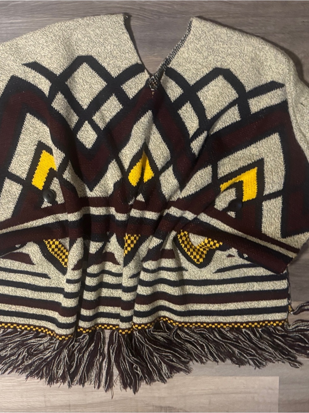 Women’s Southwestern Poncho Sweater - Beige, Brown & Yellow